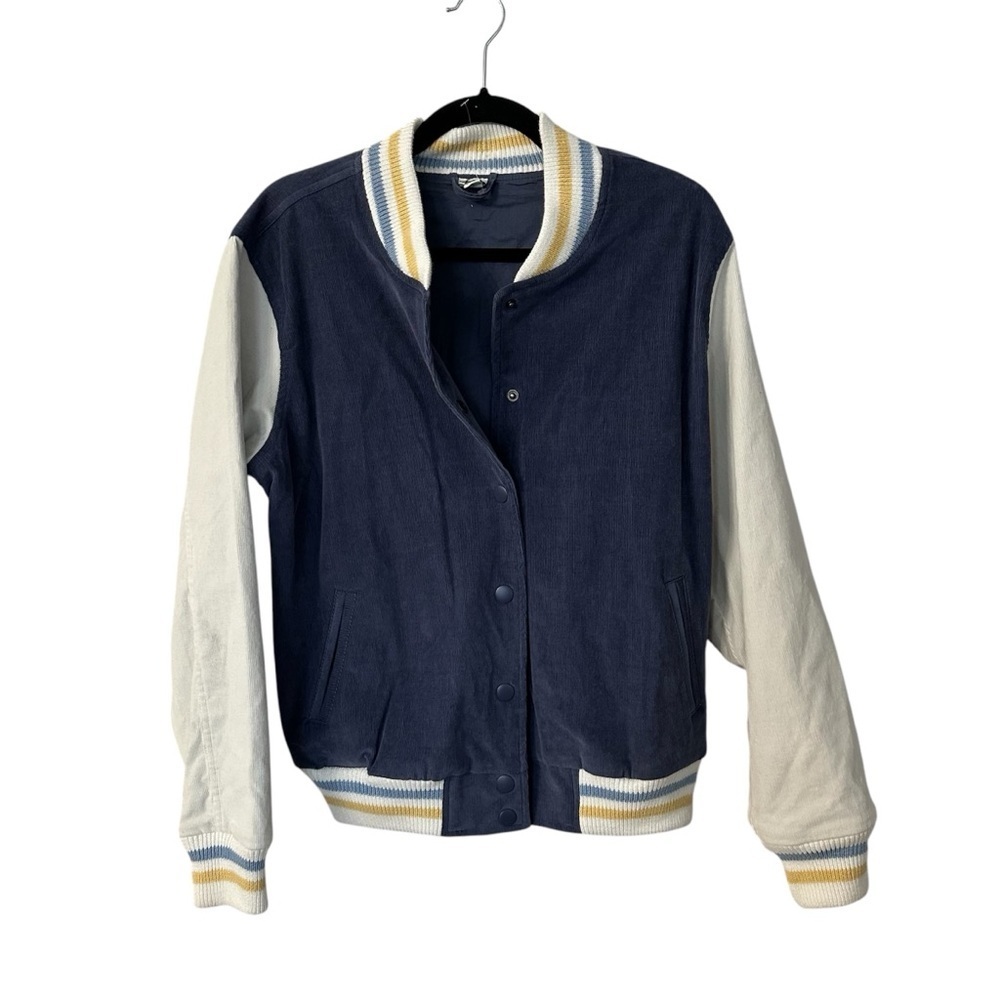 Aerie Women’s Navy Blue Corduroy Varsity Bomber Button Up Jacket Size M GUC